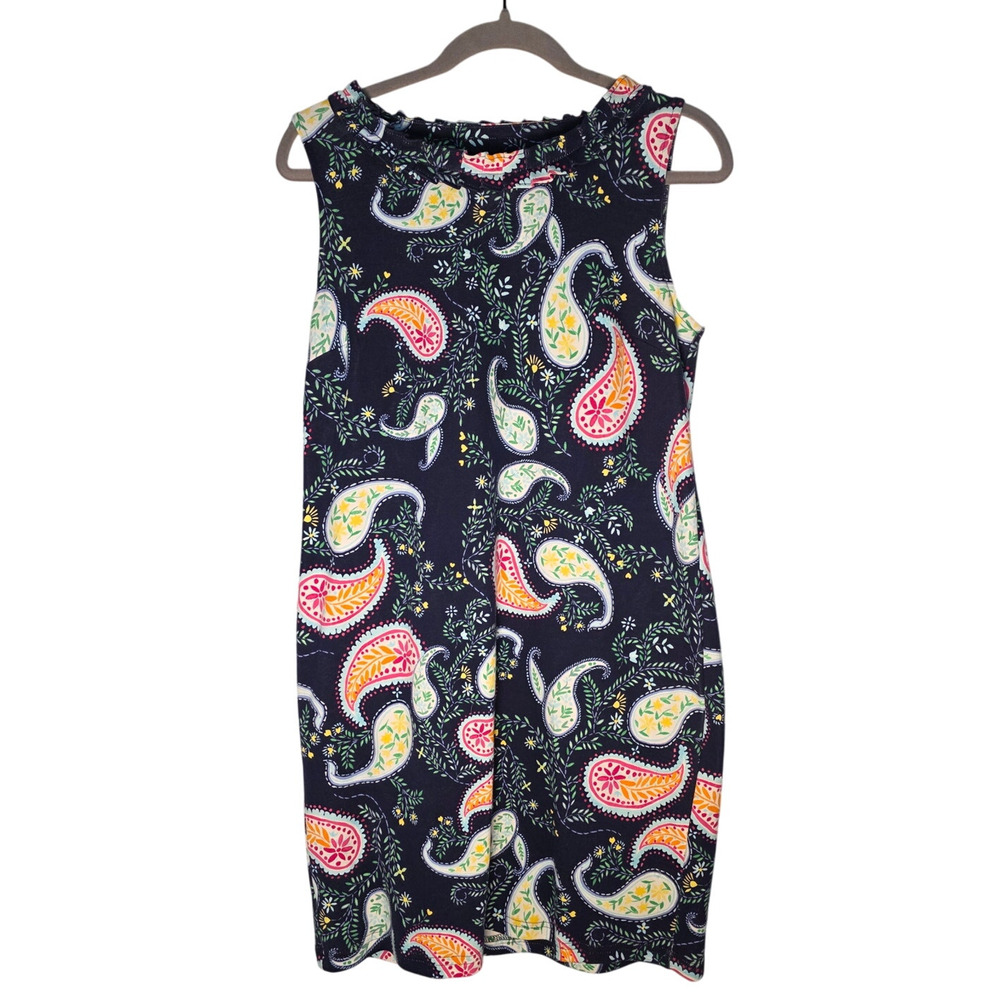 Talbots Petites Women’s Medium Navy Blue Paisley Dress Coastal Soft Preppy